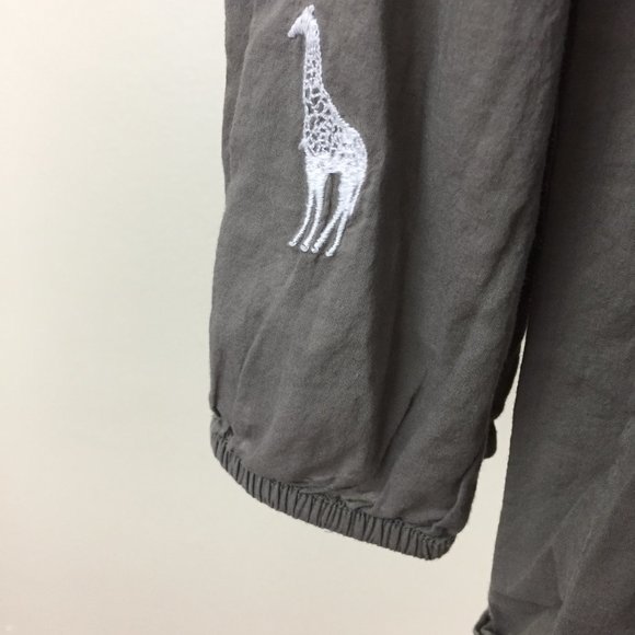 ANN TAYLOR Loft Khaki/Sage White Giraffe Embroidery Tie Collar Loose Fit Shirt - Picture 6 of 7